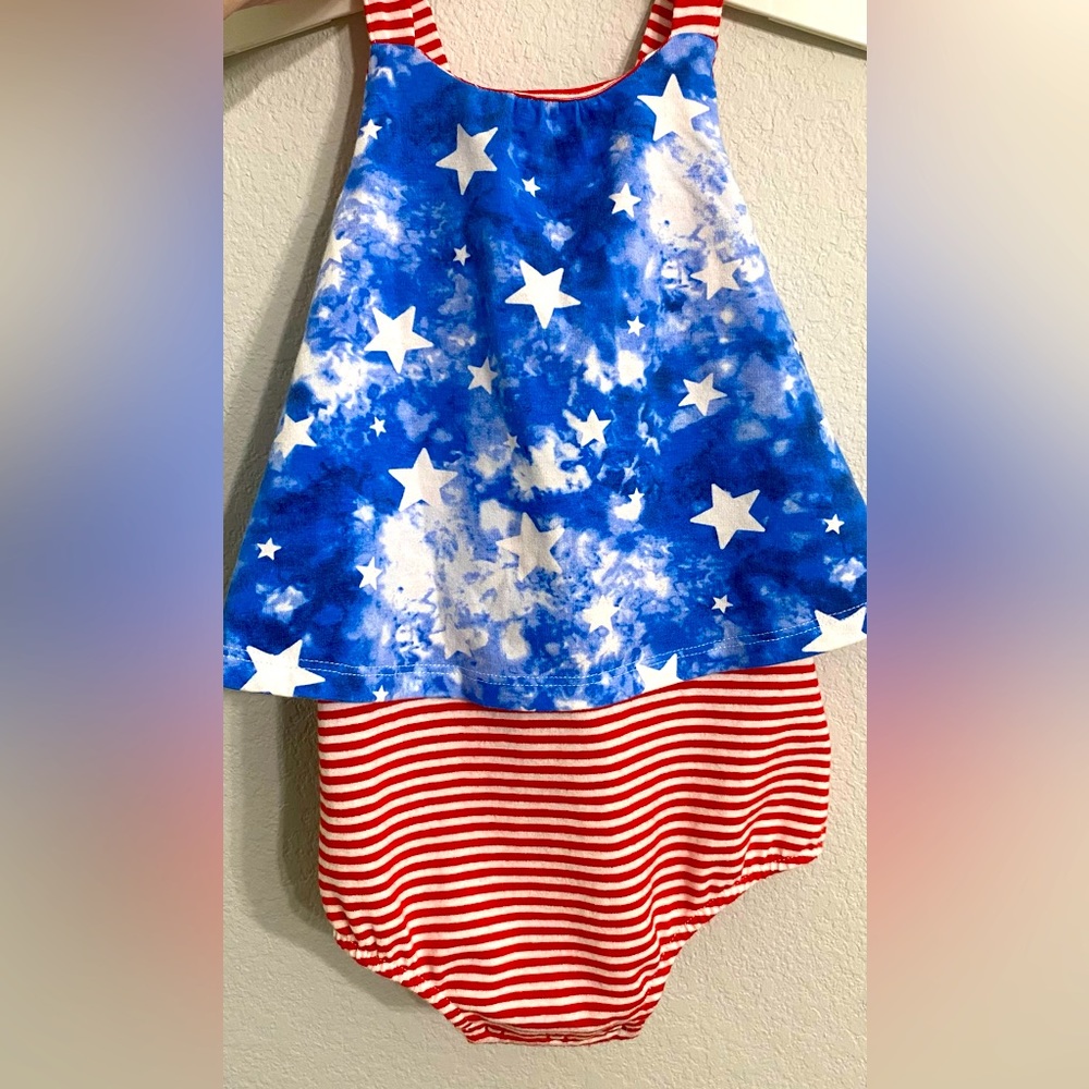 Cat & Jack Baby Patriotic July 4 Red White Blue Bubble Suit Outfit 18 Months